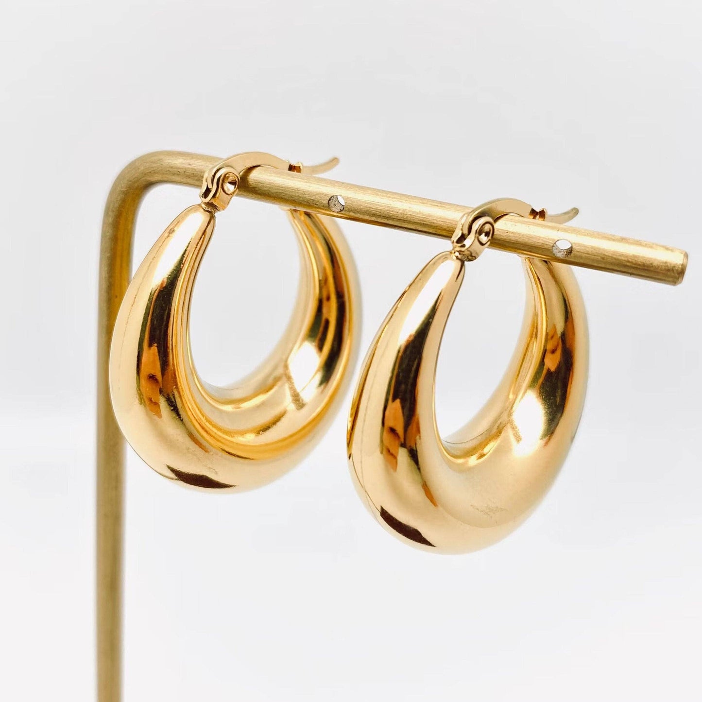 Geometric Gold Plated Huggie Hoop Earrings