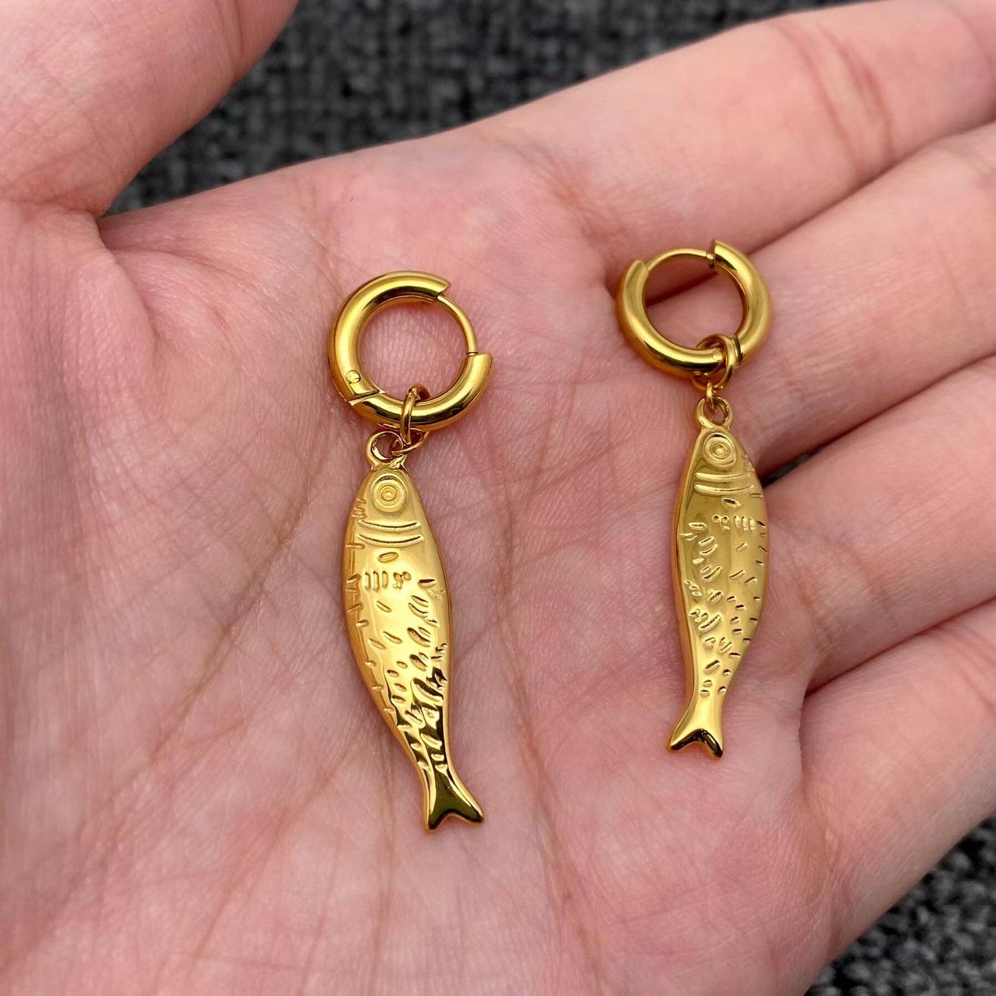18K Sardine Drop Huggie Earrings