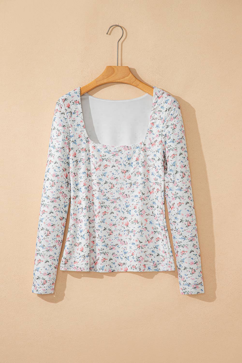 Floral Square Neck Long Sleeve Top
