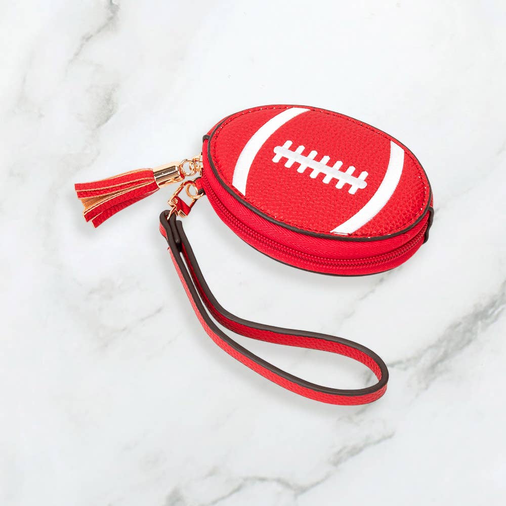 Faux Pebble Leather Football Round Zip Wrist Strap Coin Purse Bag