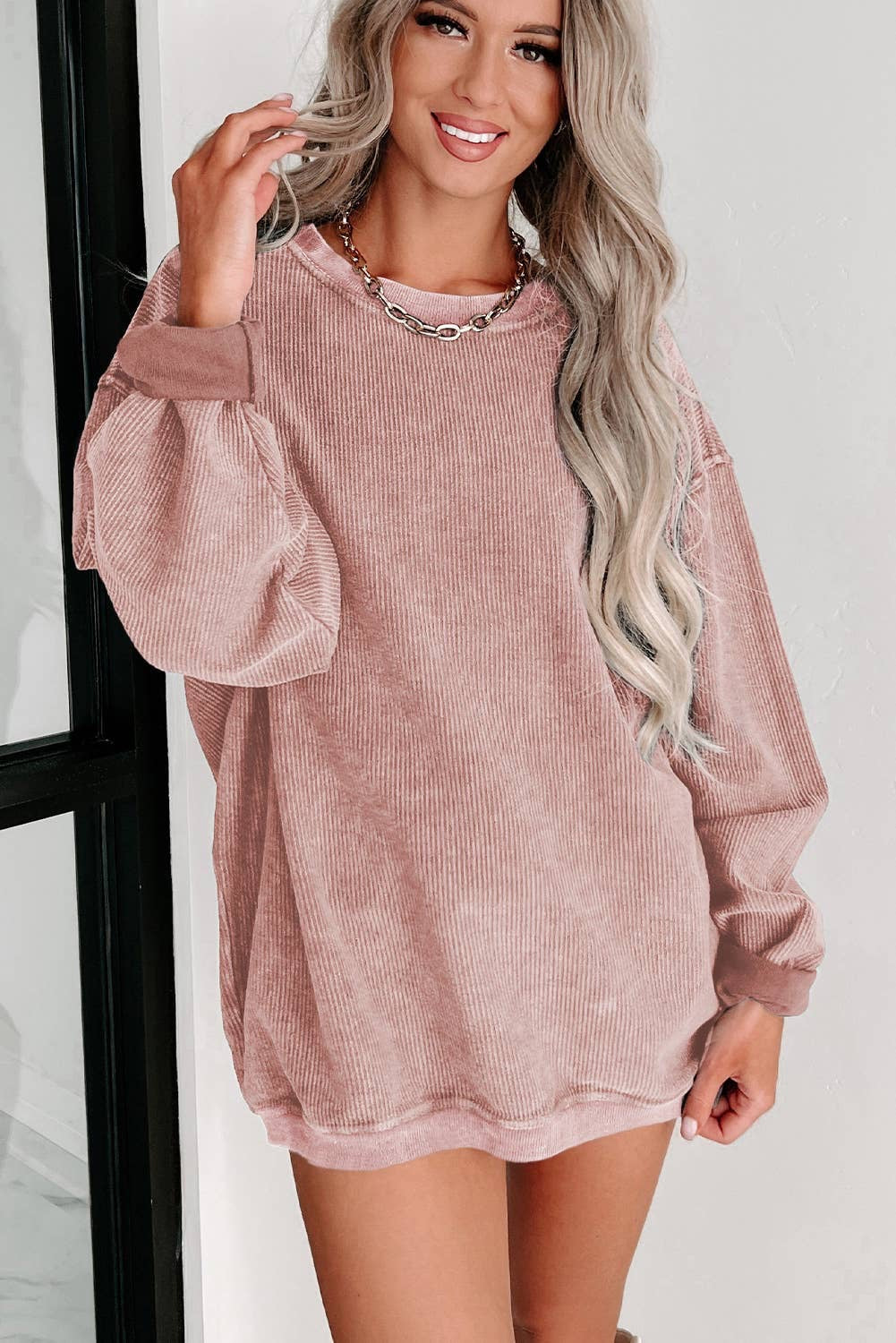 Oversized Soft Corded Crewneck Sweatshirt