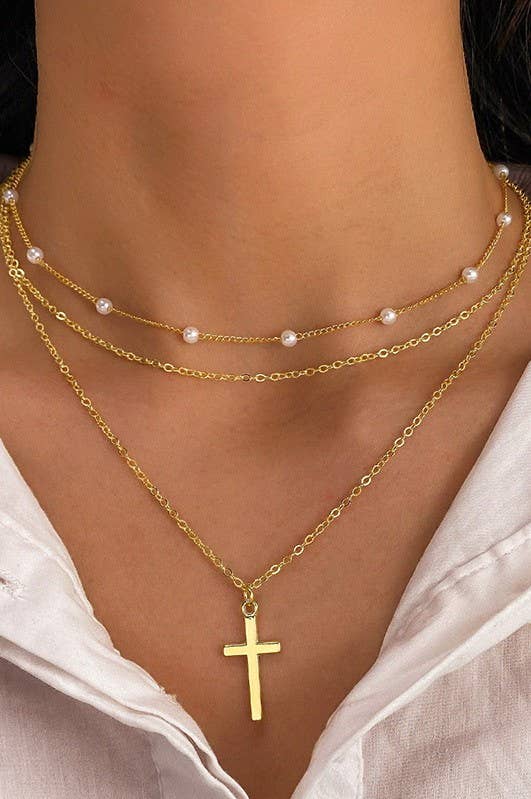 18K STAINLESS STEEL CROSS NECKLACE