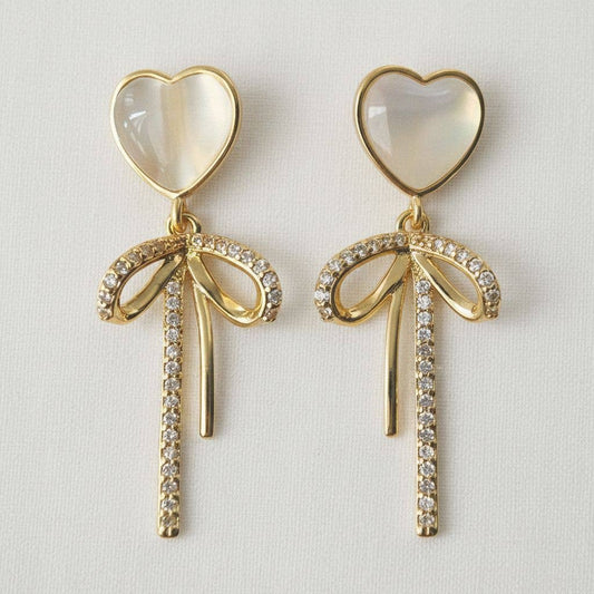 Cat's Eye Heart Bow Tassel Earrings