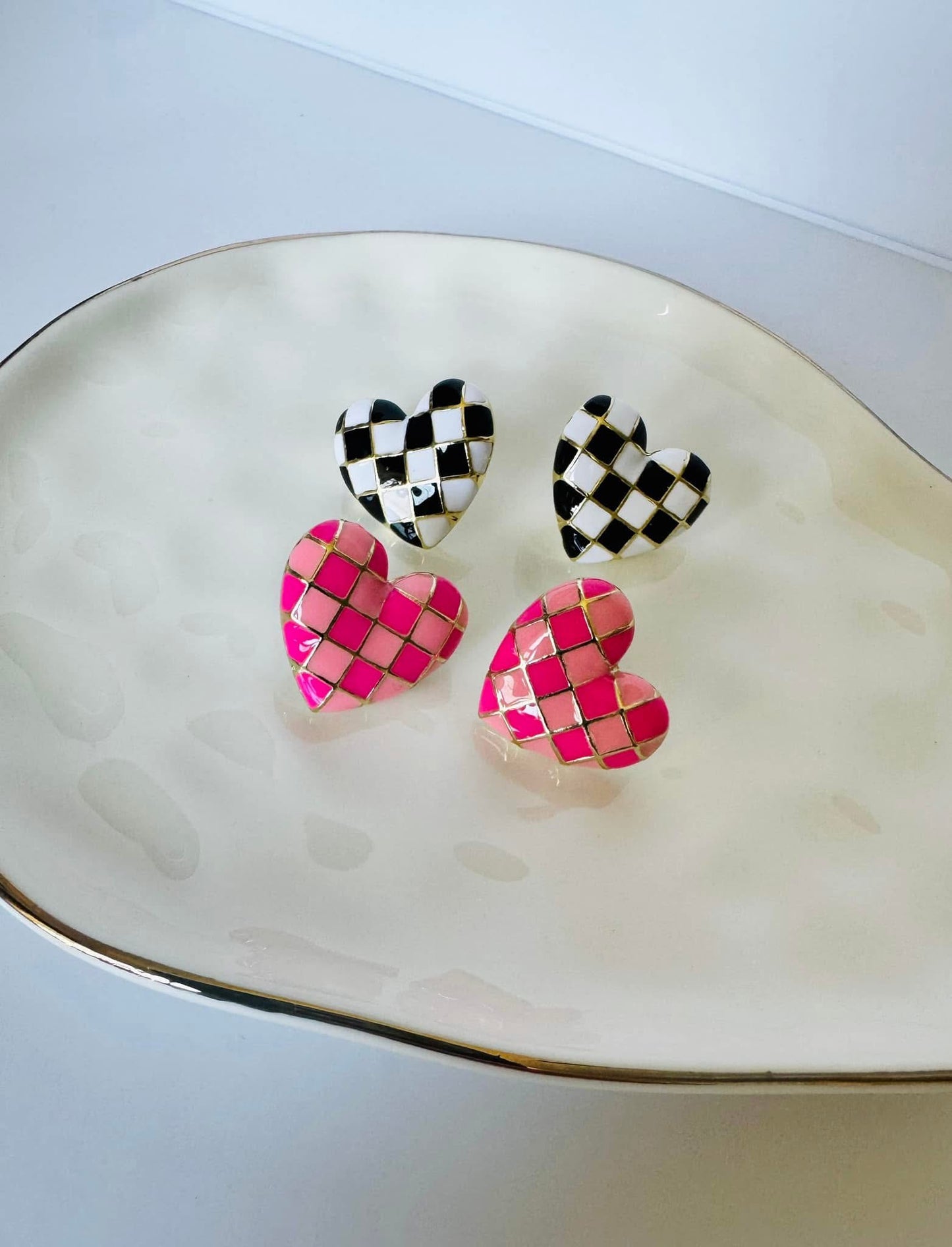 Checkered Heart Earrings