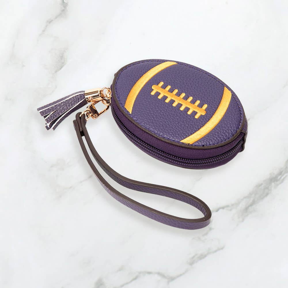 Faux Pebble Leather Football Round Zip Wrist Strap Coin Purse Bag