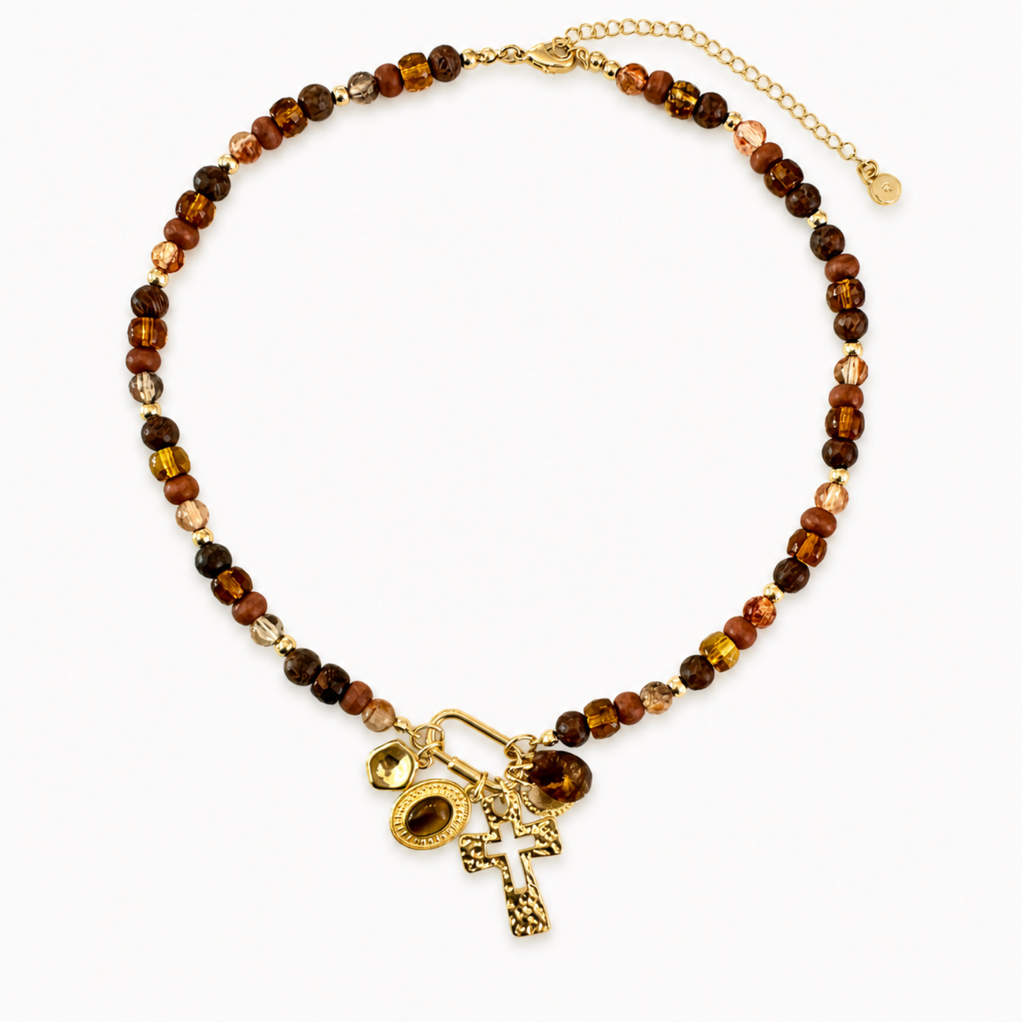 Multi Bead Cross Cluster Charm Necklace