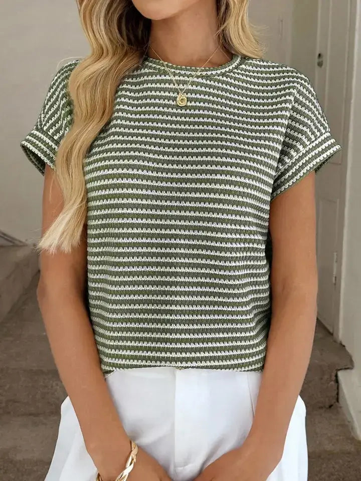 Women Striped Knit Short Sleeve Top