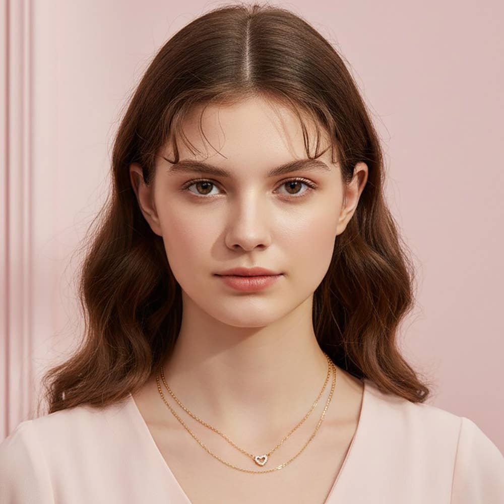 Gold Heart Charm Layered Necklace