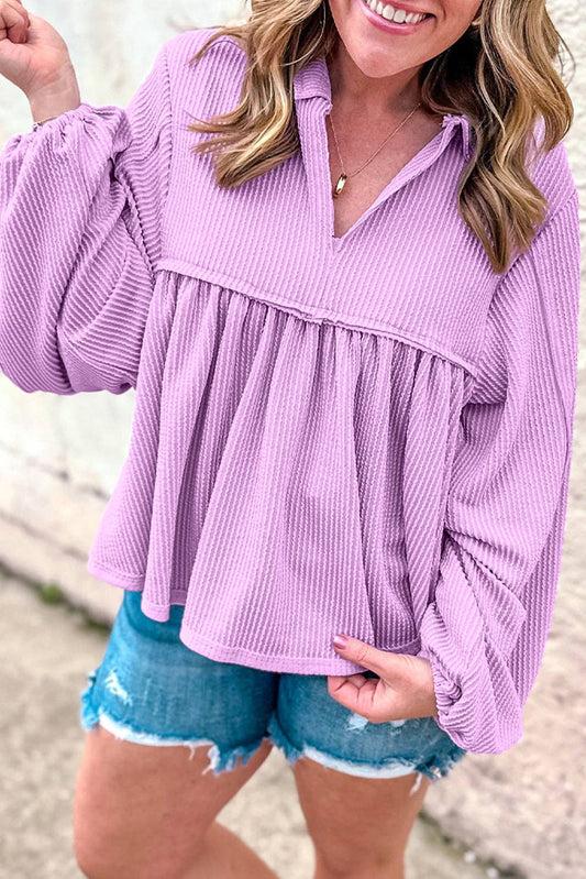 Corded Lilac V Neck Pullover
