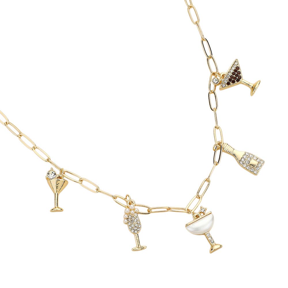 Cocktail Drinks Charm Paperclip Chain Necklace