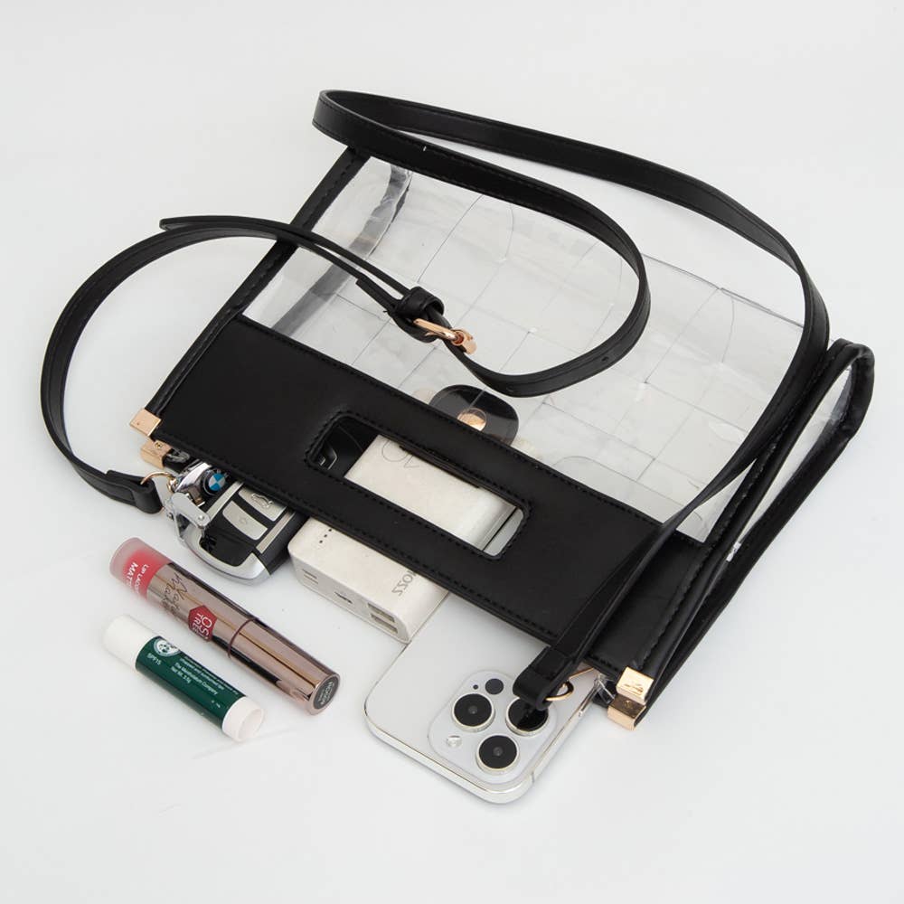 Silver Metallic Faux Leather Transparent Crossbody Bag