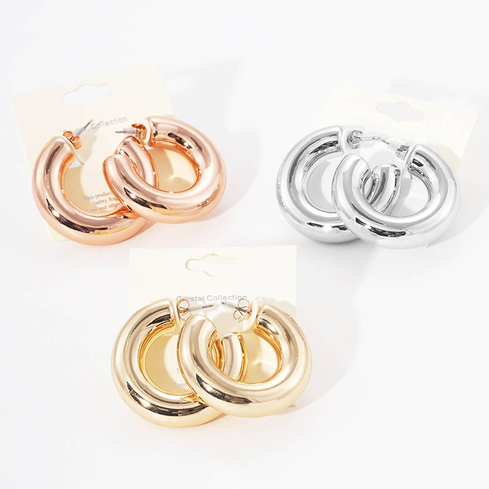 Thick Open Hoop Earrings - Gold