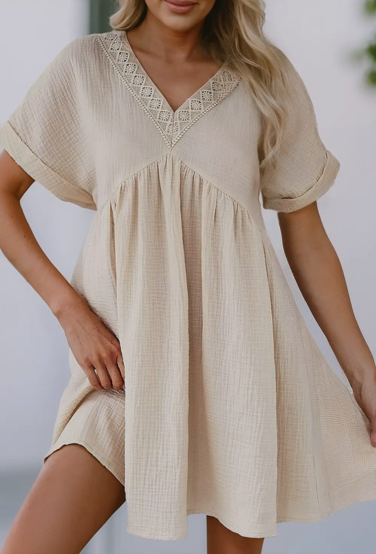 Boho Embroidered V Neck Dress