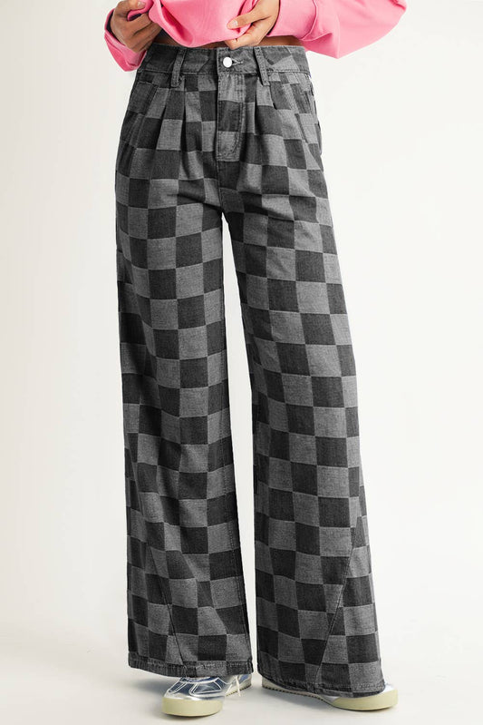 LDC Checkered Wide Leg Jeans