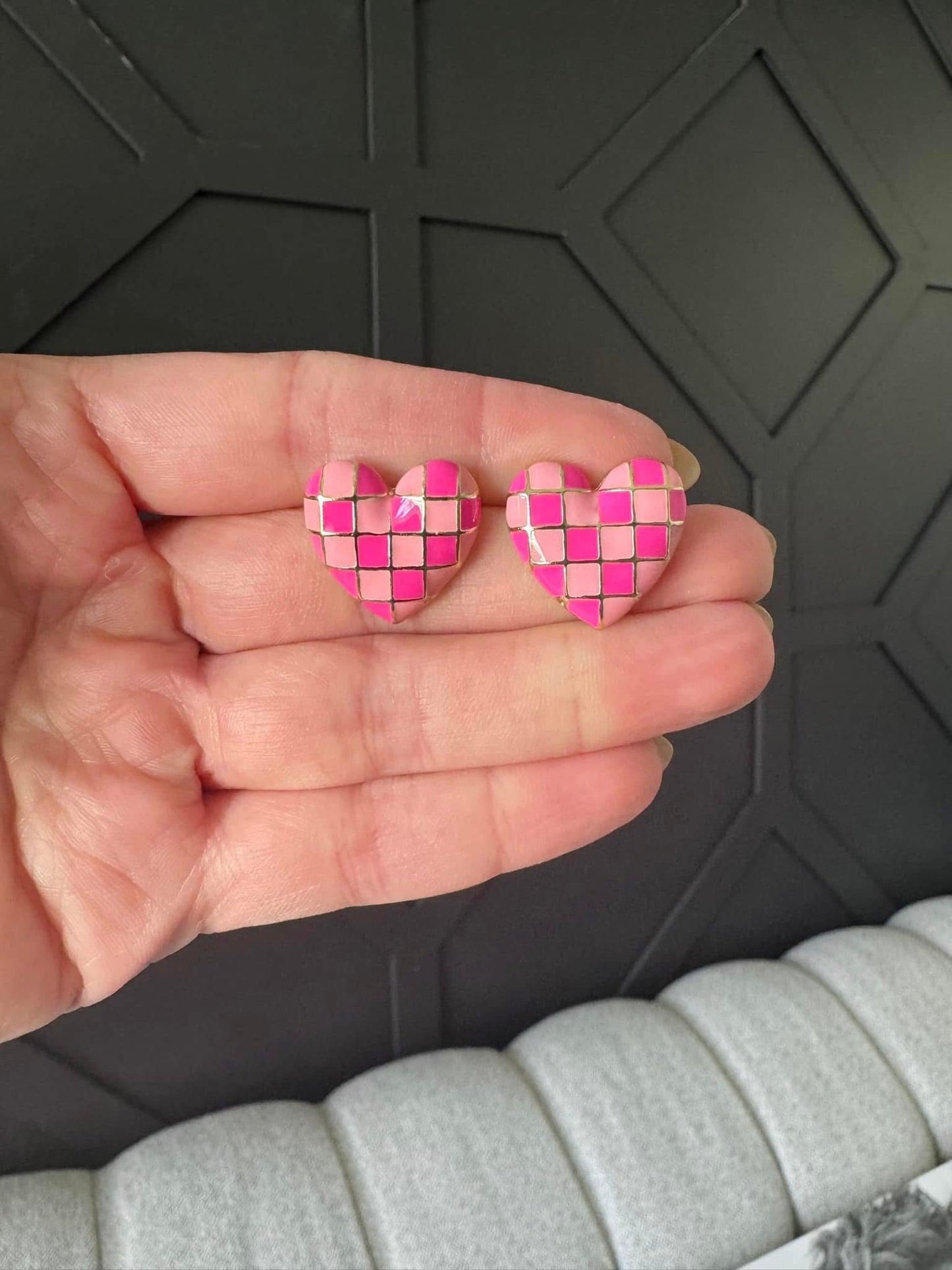 Checkered Heart Earrings