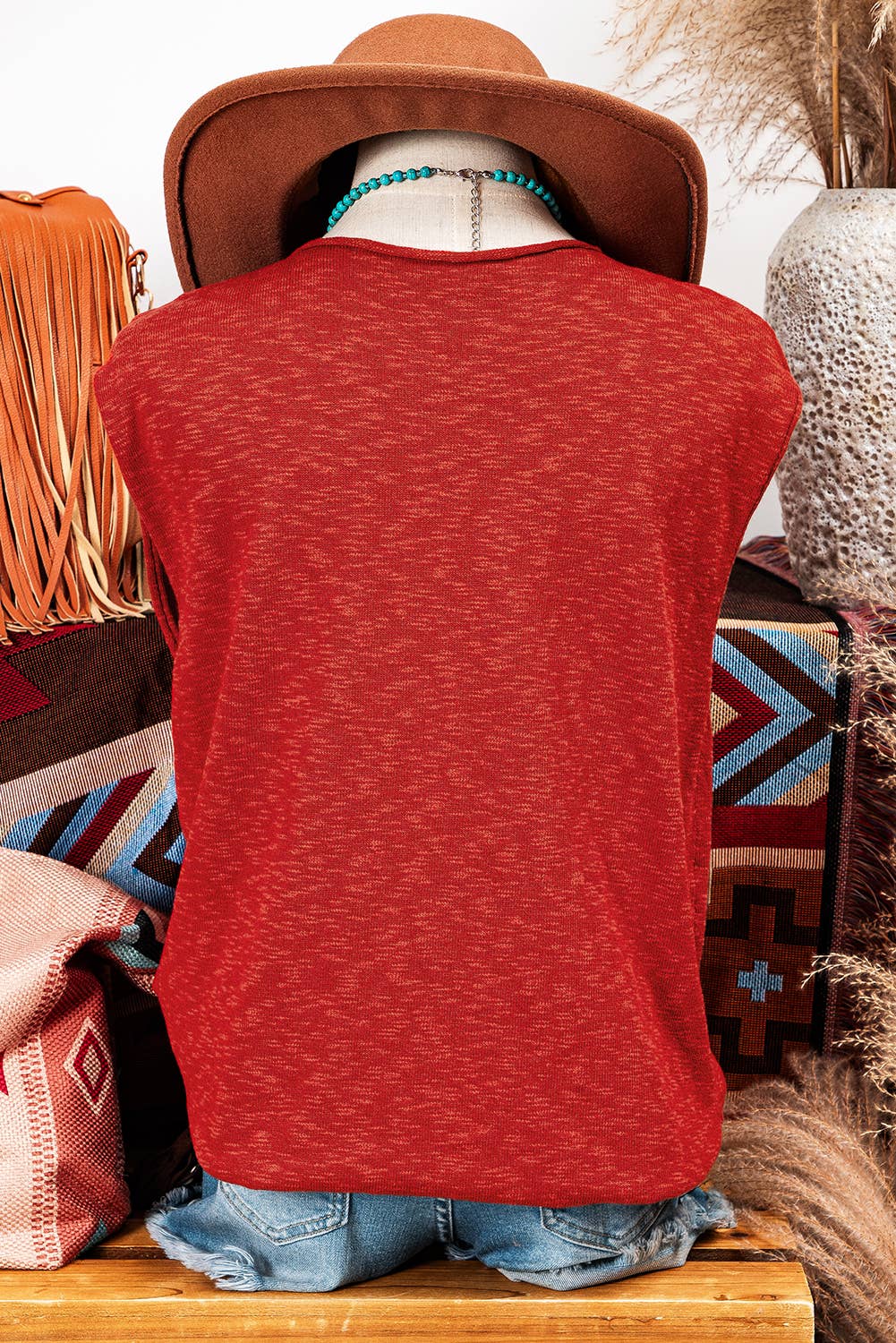 Fashion-W Split V Neck Short Sleeve Sweater