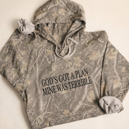 GOD'S GOT A PLAN Embroidered Deadwood Tree Camo Hoodie