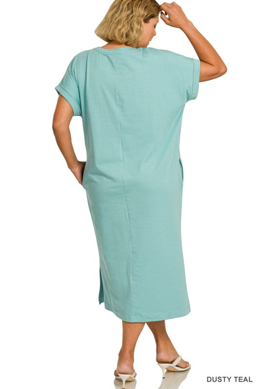 Plus Round Neck Short Sleeve MIDI Dress