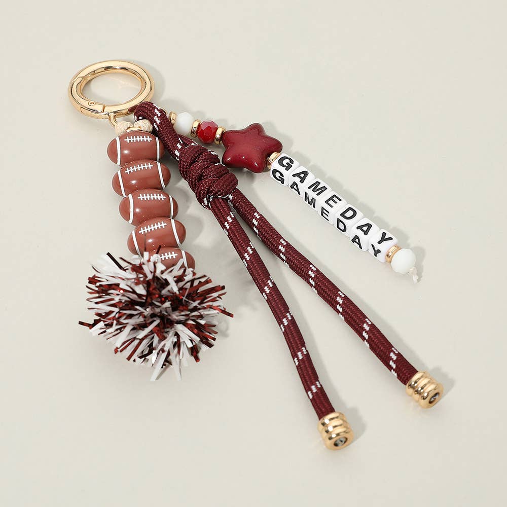 GAMEDAY Star Football Tinsel Pom Knot Tassel Keychain  Bag Charm