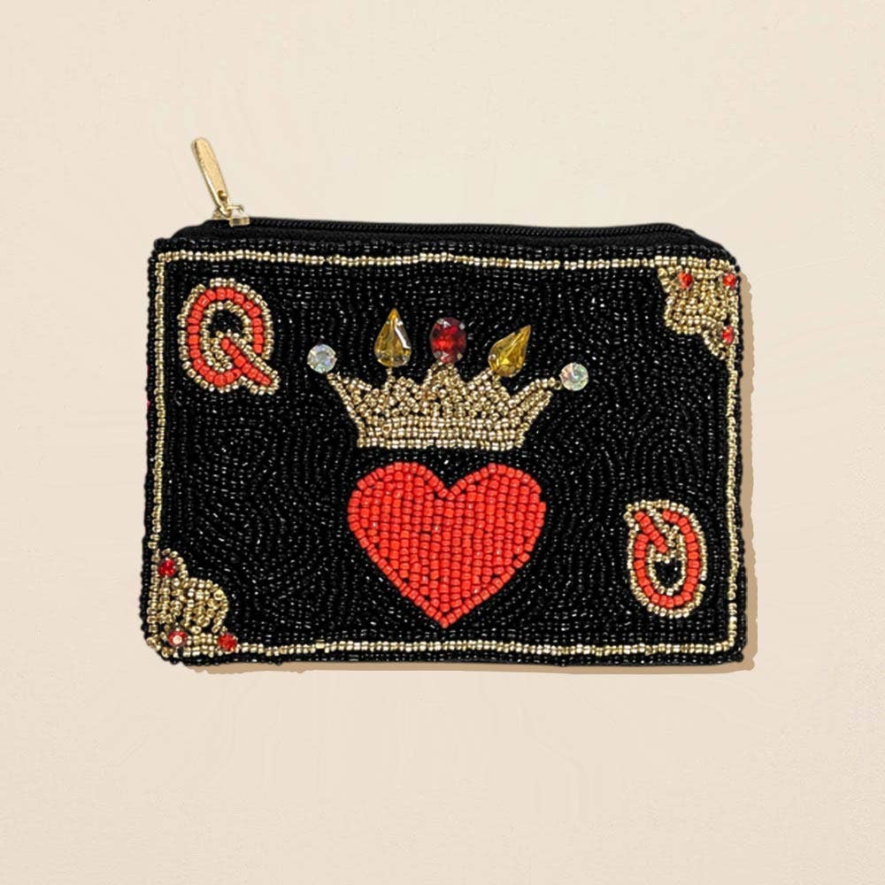 Queen of Hearts Beaded Mini Pouch Bag