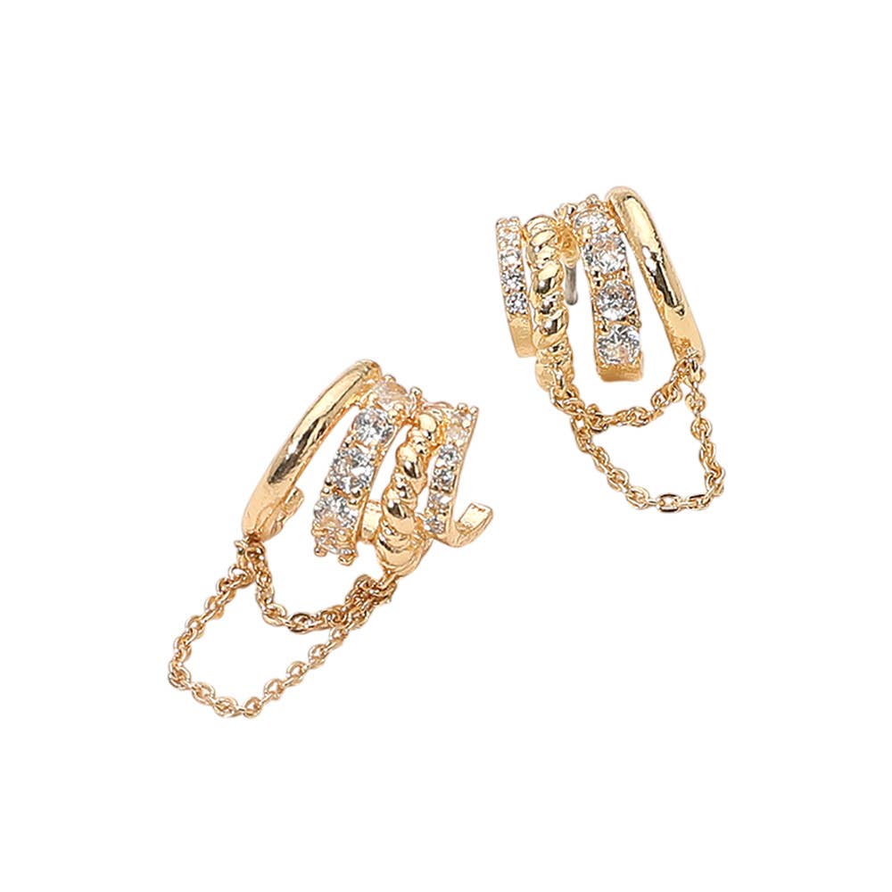 Rhinestone Paved Chain Design Cuff Earrings