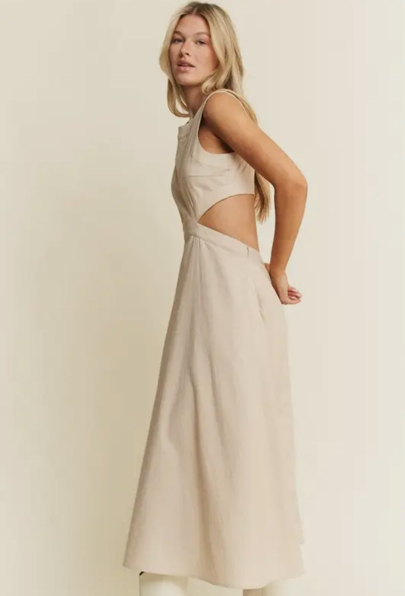 Linen Midi Cut Out Dress