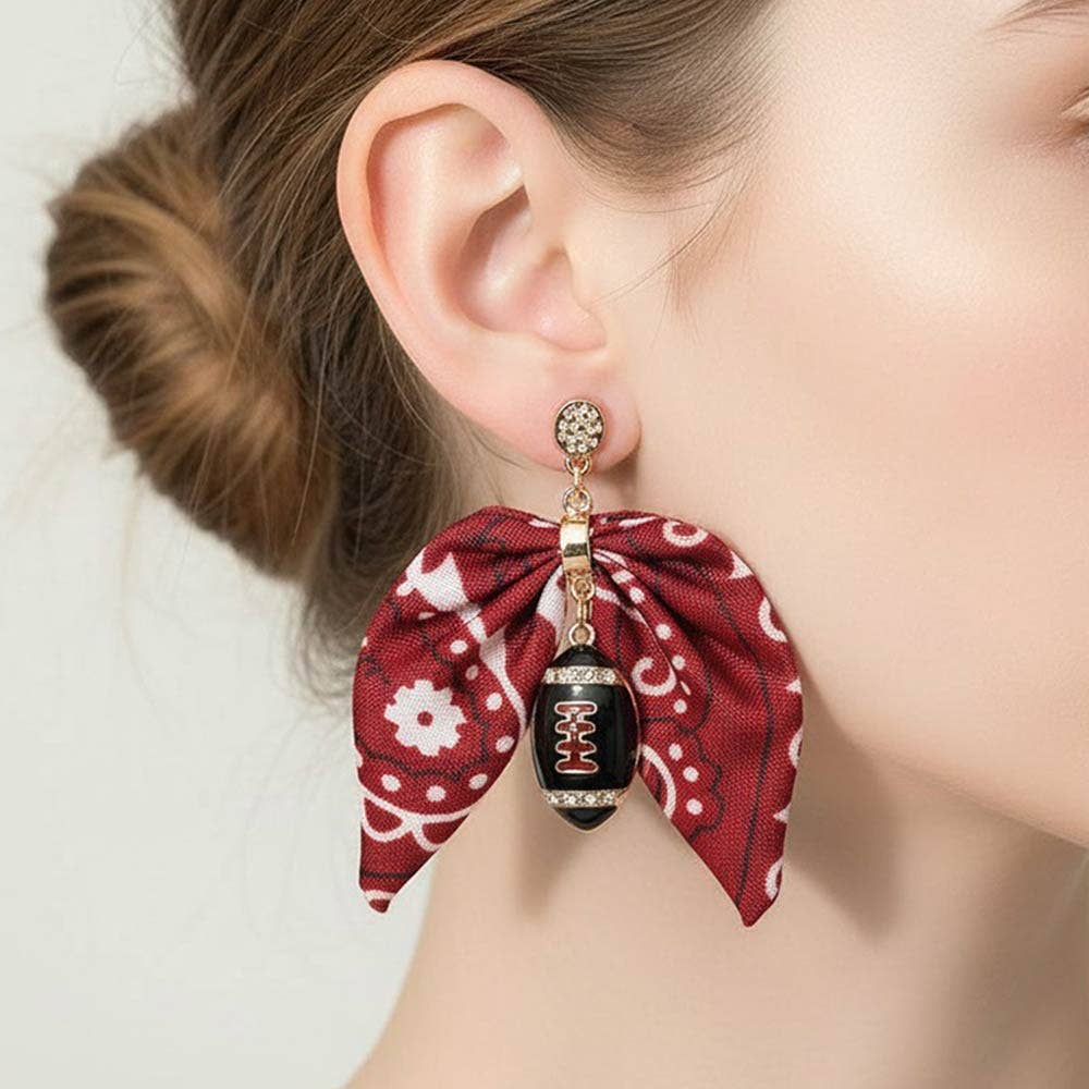 Football Bandana Bow Drop Earrings
