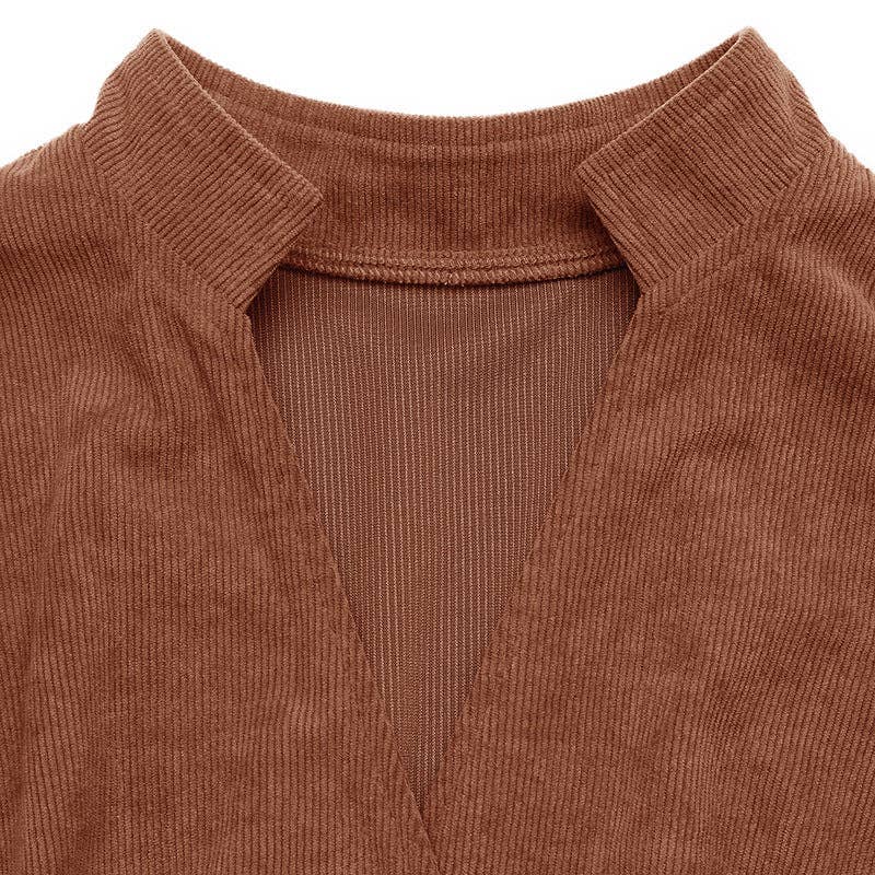 Corduroy Midi Dress Belted Waist Long Sleeve
