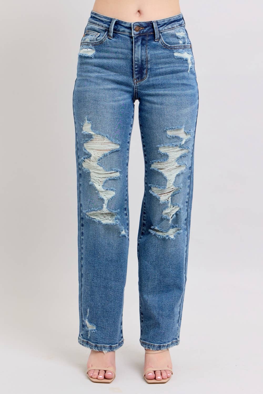 Judy Blue High Waist Distressed Straight Leg Denim