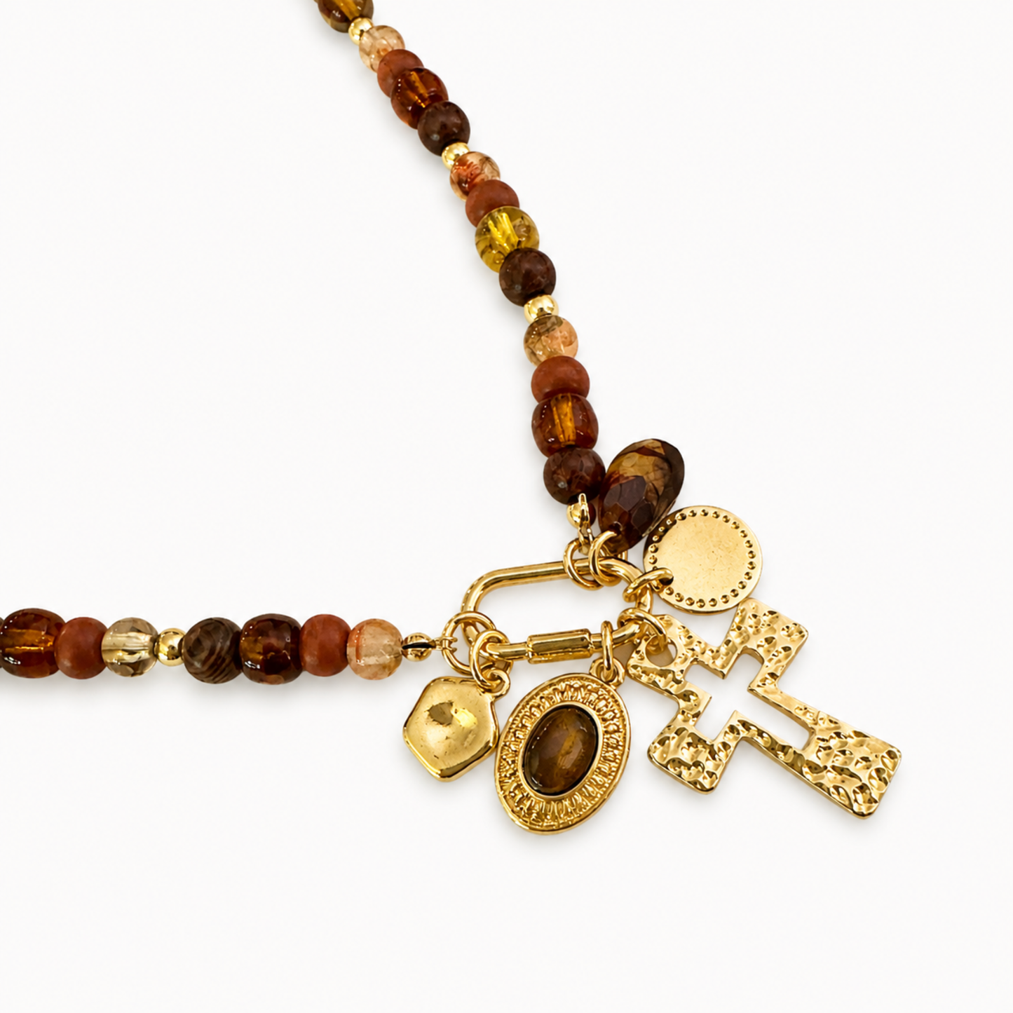 Multi Bead Cross Cluster Charm Necklace