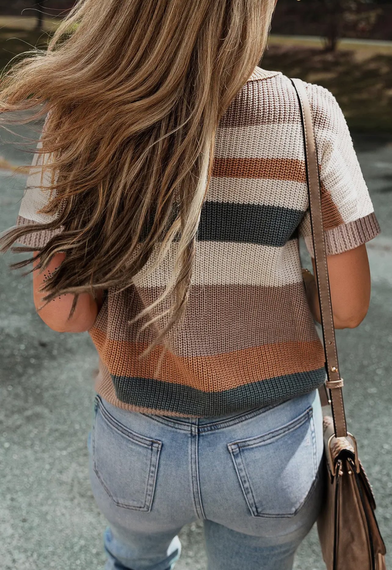 Color Block Striped Knit Blouse