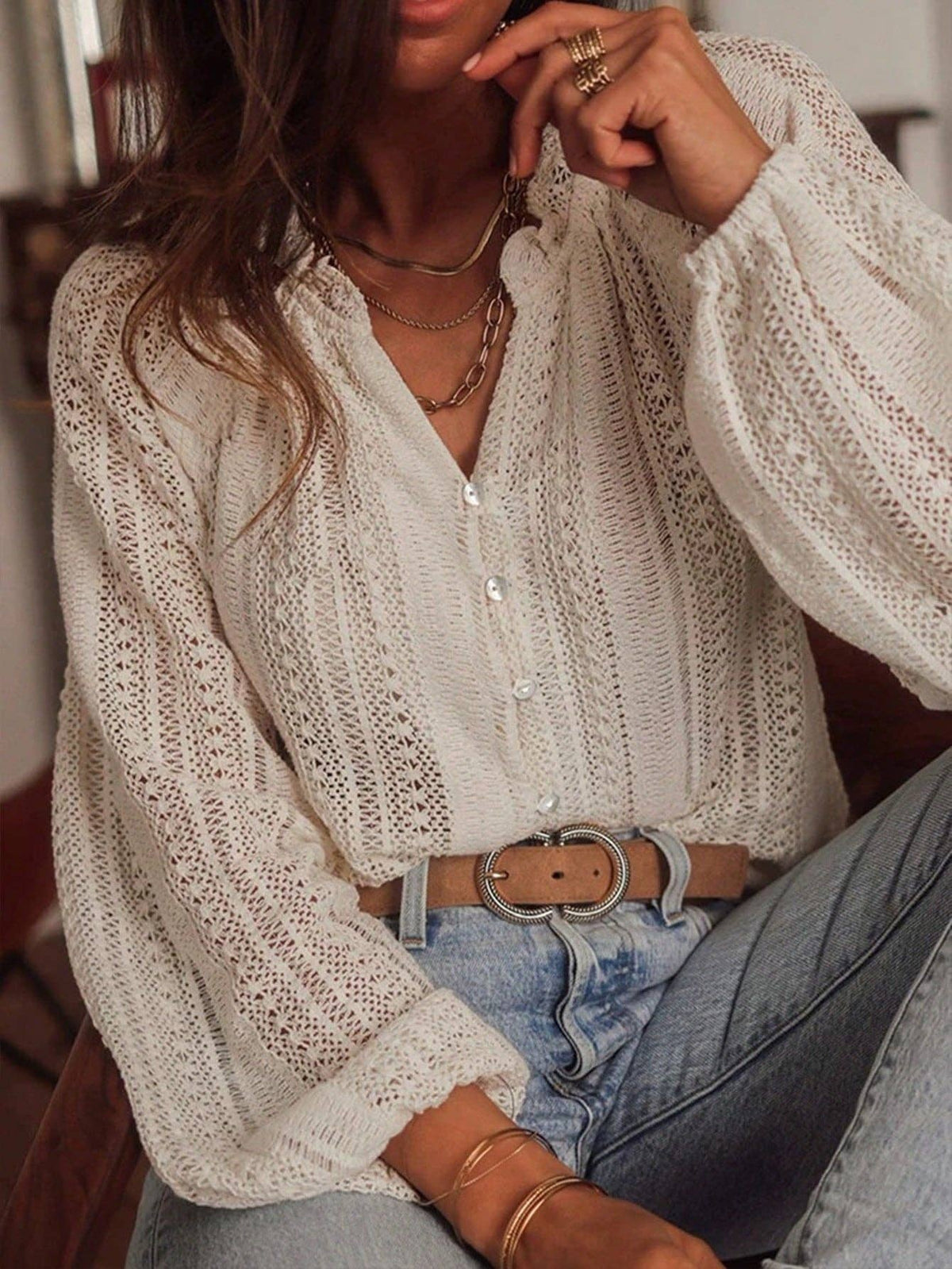 Lace V-Neck Blouse