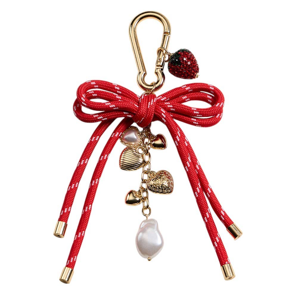 Bow Knot Heart Pearl Strawberry Charm Keychain / Bag Charm