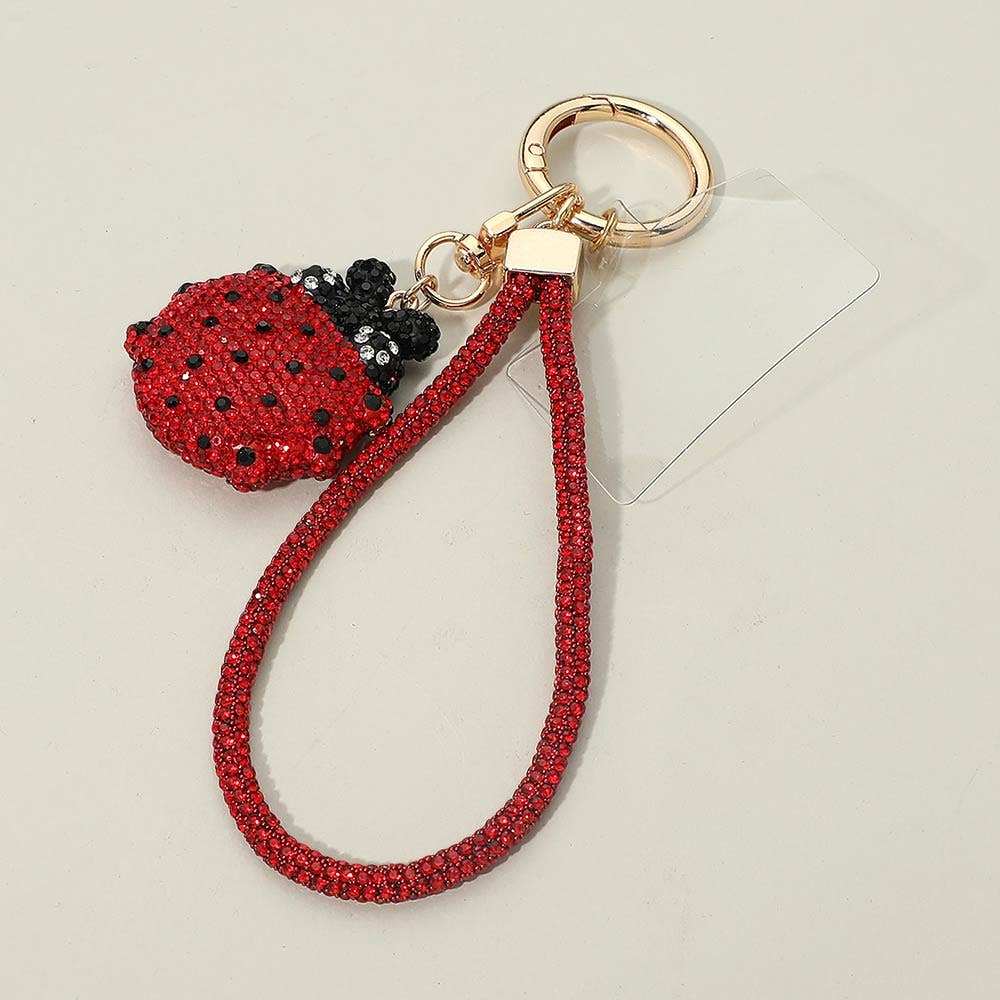Rhinstone Ladybug Charm Keychain Bag Charm Phone Holder