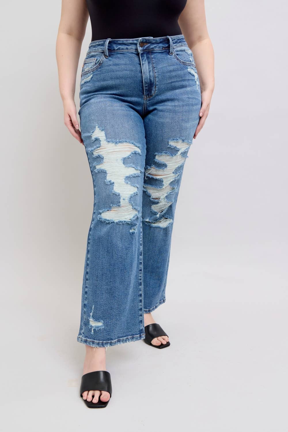 PLUS - Judy Blue High Waist Distressed Straight Leg Denim