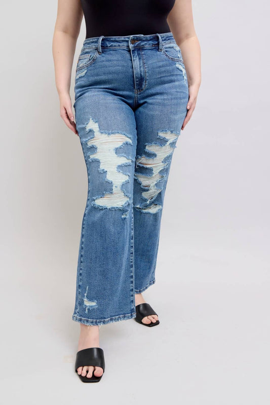 PLUS - Judy Blue High Waist Distressed Straight Leg Denim