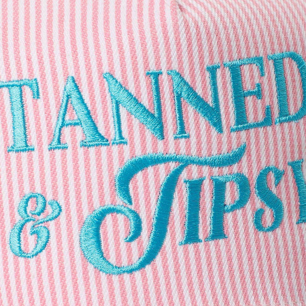 TANNED & TIPSY Embroidered Pink Stripe Trucker Hat