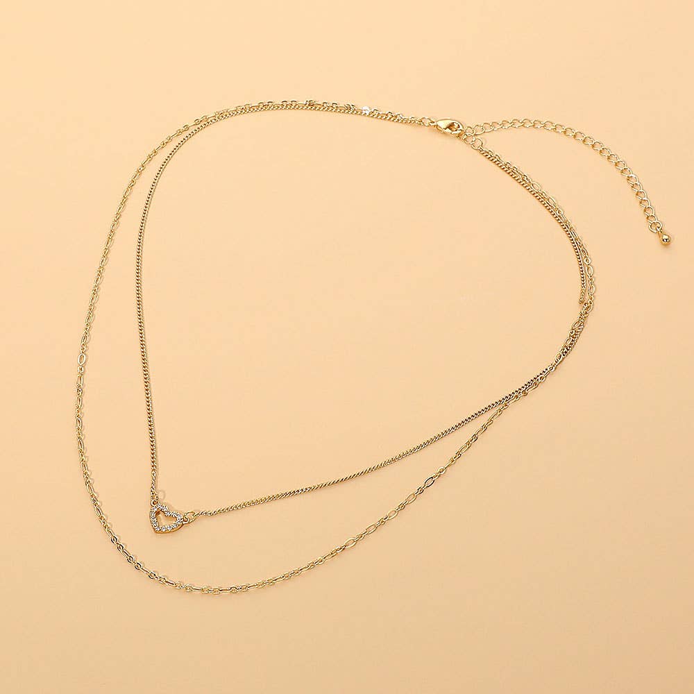 Gold Heart Charm Layered Necklace