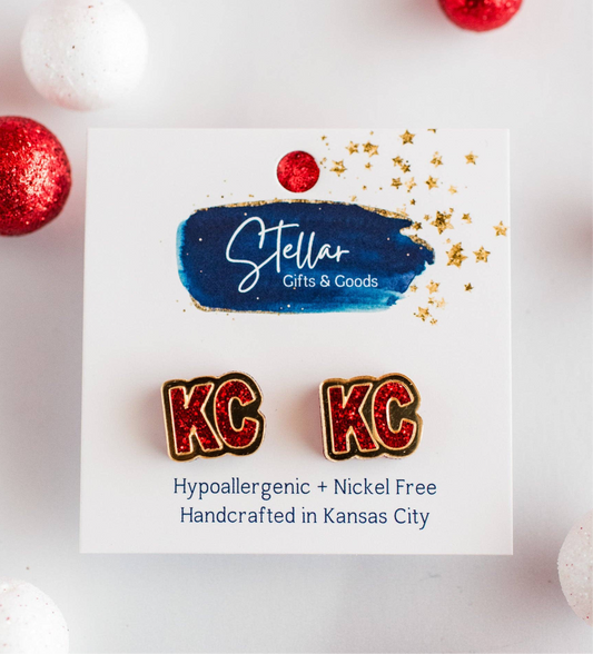 KC Football - KC Studs Red Glitter & Gold Mirror Kansas City