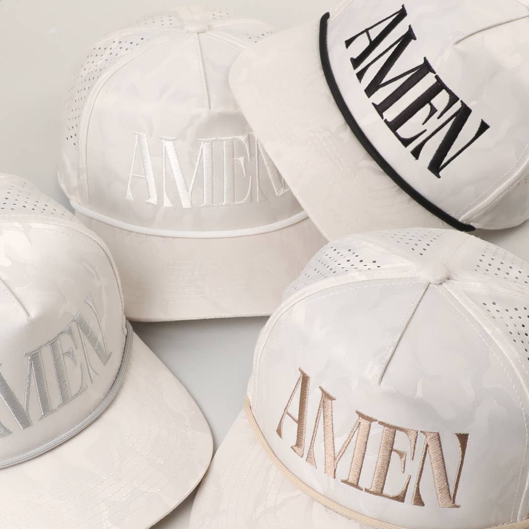AMEN Embroidered White Camo Mesh Trucker Hat
