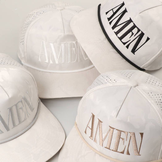 AMEN Embroidered White Camo Mesh Trucker Hat