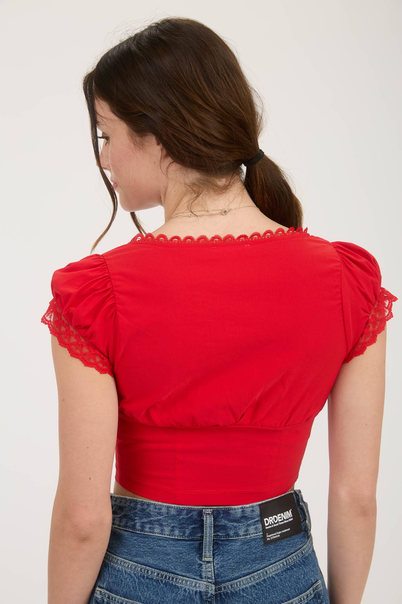 Lace Trim Button Detail Crop Top