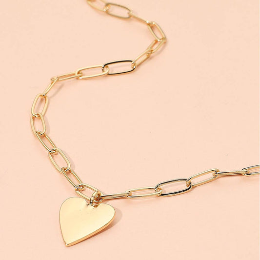 Gold or Silver Metal Heart Pendant Paperclip Chain Necklace