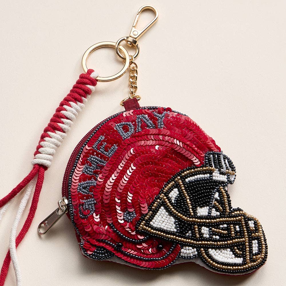 GAME DAY Helmet Sequin Beaded Keychain Pouch