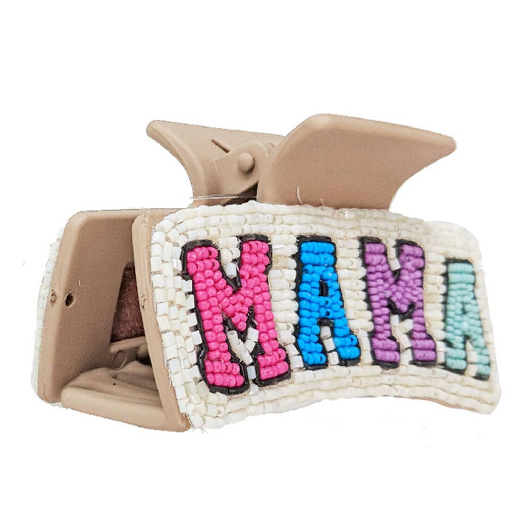 MAMA Lettering Seed Beaded Hair Claw Clip