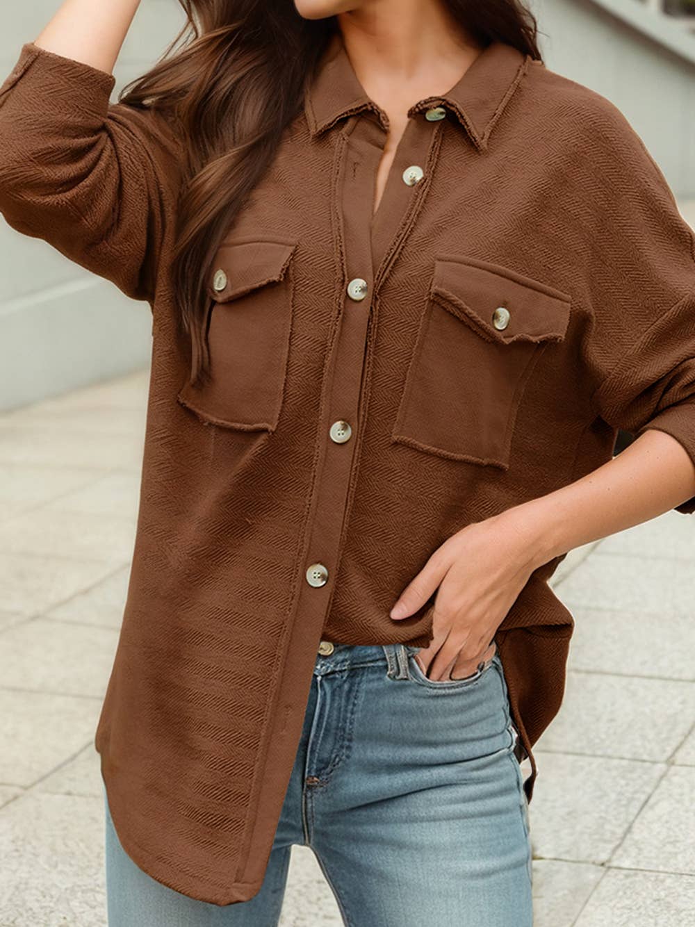 Exposed Seam Terry Patchwork Shacket