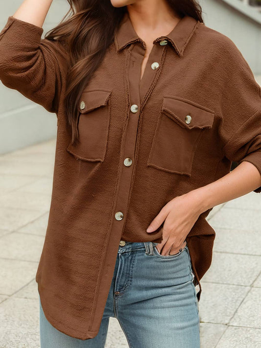 Exposed Seam Terry Patchwork Shacket