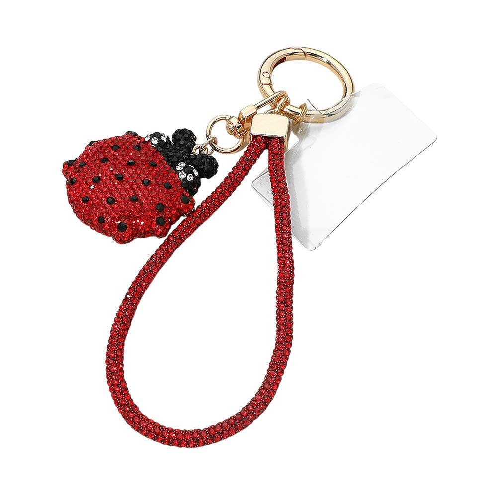 Rhinstone Ladybug Charm Keychain Bag Charm Phone Holder