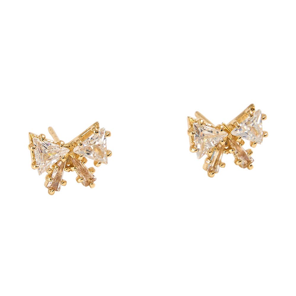 14K Gold Dipped CZ Stone Mini Bow Stud Earrings