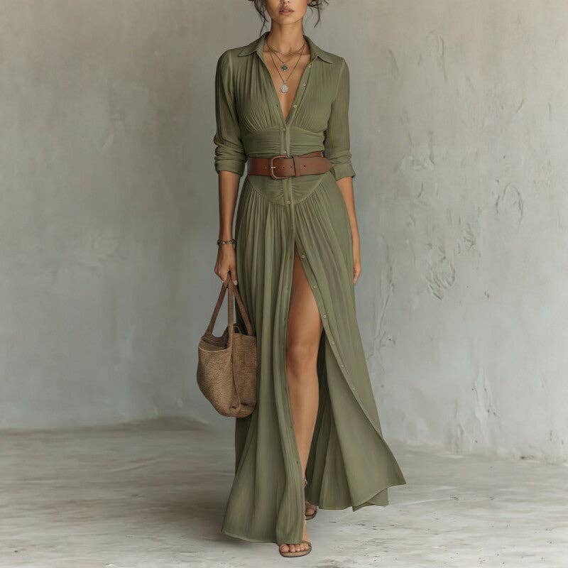 V Neck Maxi Dress with Front Slit